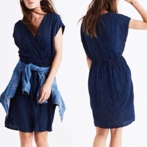 Madewell Blue Wrap-Front Mini Dress Brushstroke Diamond Blue Navy